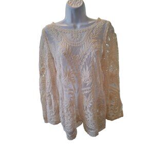 Ultra Pink Women Blouse Size M White Lace Embroidered Long Sleeve Fairycore